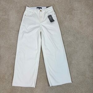 Wit & Wisdom Wyatt Sky Rise Ab Solution Wide Leg Raw Hem White Jeans Size 0 NWT